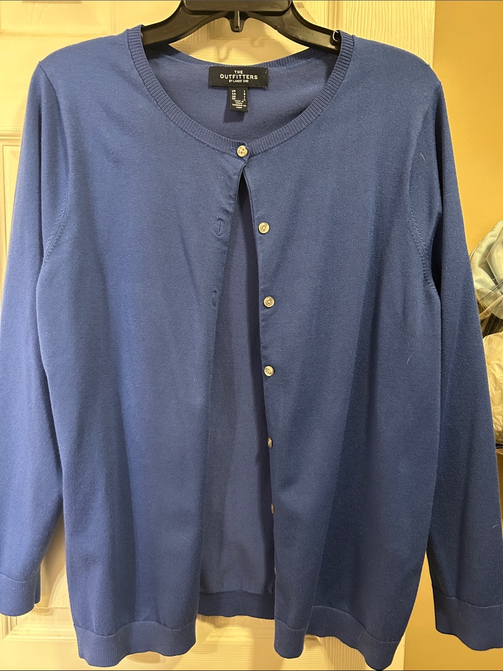 Lands' End navy blue button-front cardigan
